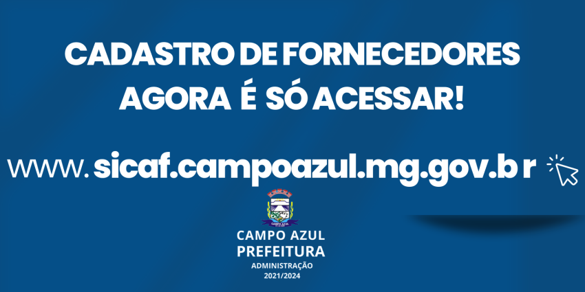 Cadastramento Fornecedor Campo Azul MG